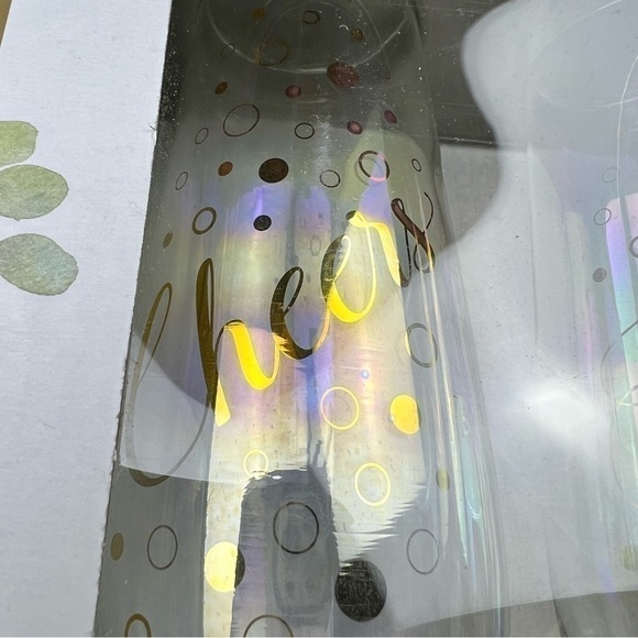 Laura Ashley 2 Piece Stemless Flute Set ~ 8 oz "Cheers""Toast" Champagne New NIB - Picture 3 of 5